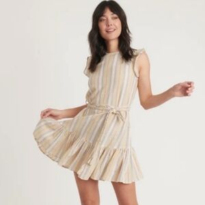 MARINE LAYER, Laney Mini‎ Dress, Blue Variegated Stripe, Linen Blend, Size Large